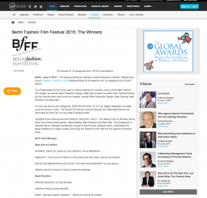 AdForum article on the Berlin Fashion Film Festival 2015