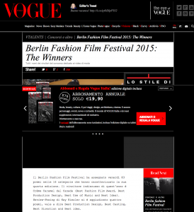 Vogue Italy article on the Berlin Fashion Film Festival Winners